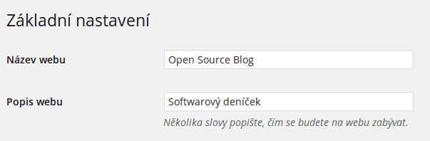 Změnit popis blogu