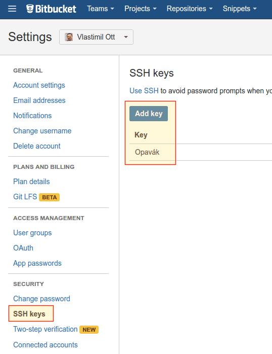 bitbucket konfigurace ssh
